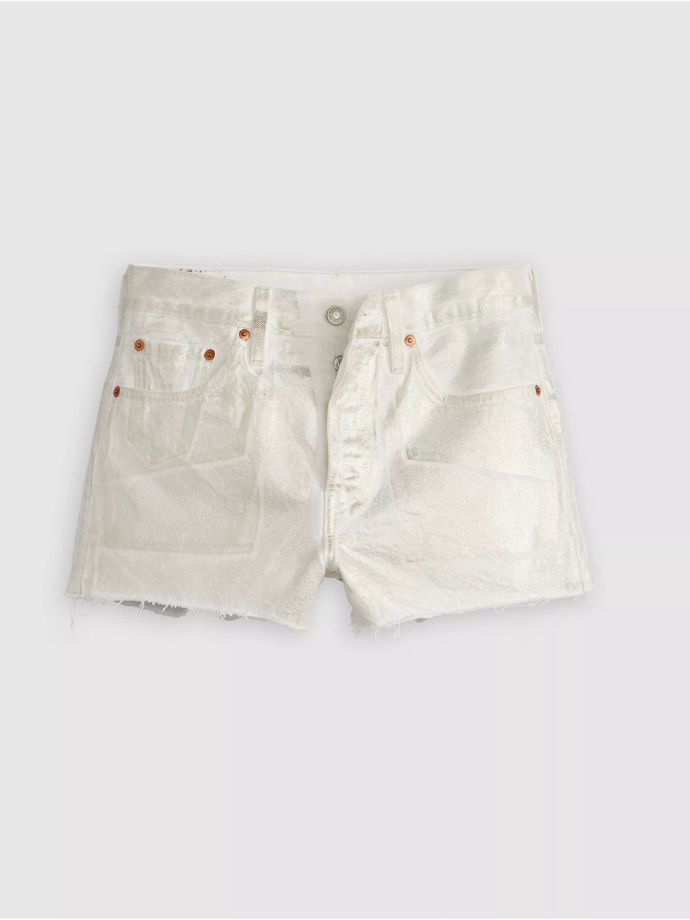 Levi's White Raw-Hem Denim Champagne/Gold Shimmer Cutoff Shorts
